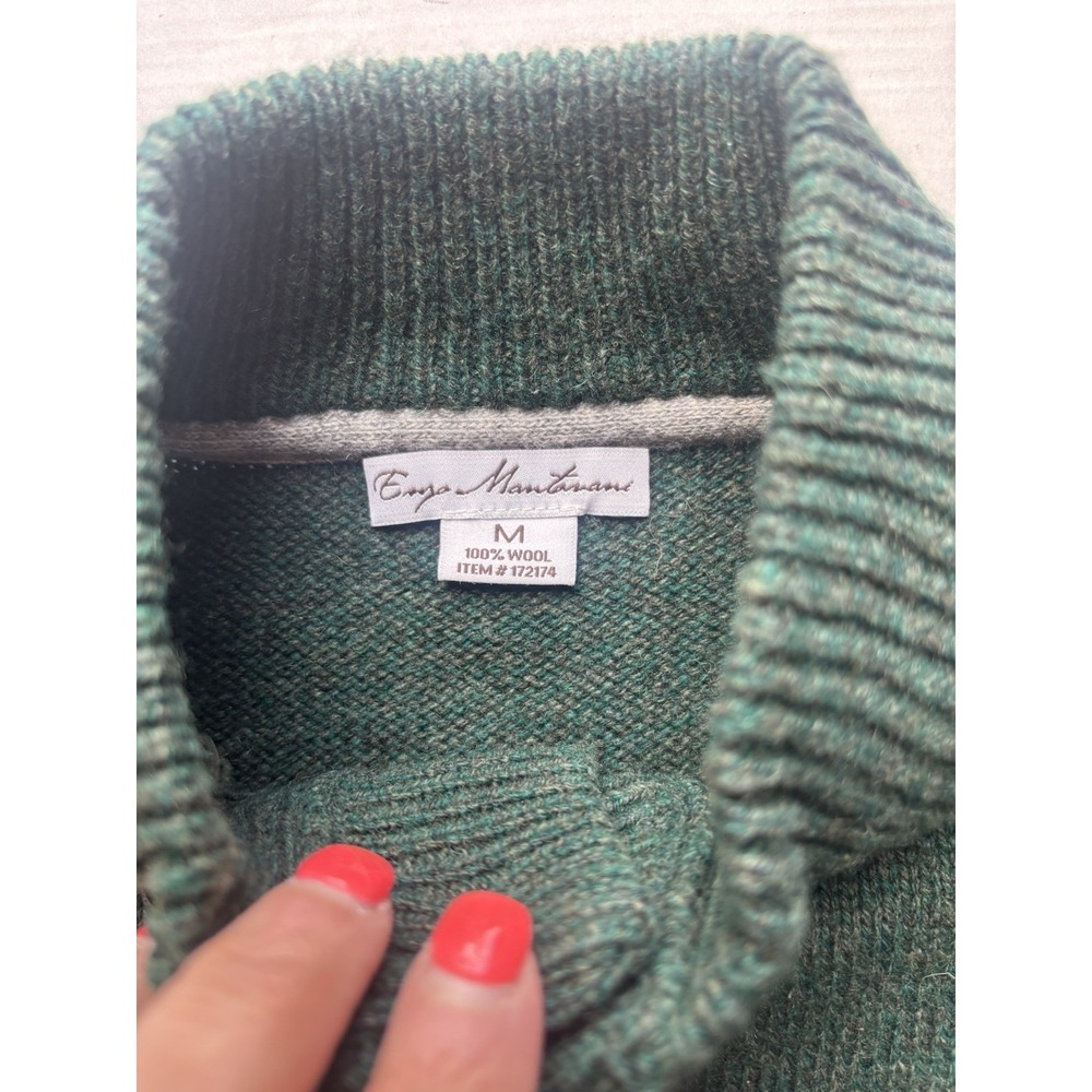 enzo mantovani wool 1/4 Button Mock Neck Sweater Sz Medium Green Mens - Picture 5 of 7